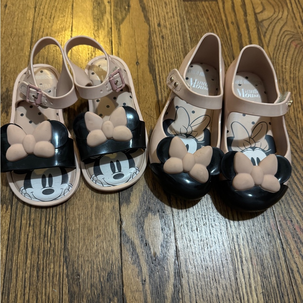 Mini Melissa Pink and Black Minnie Mouse Bow Sandals